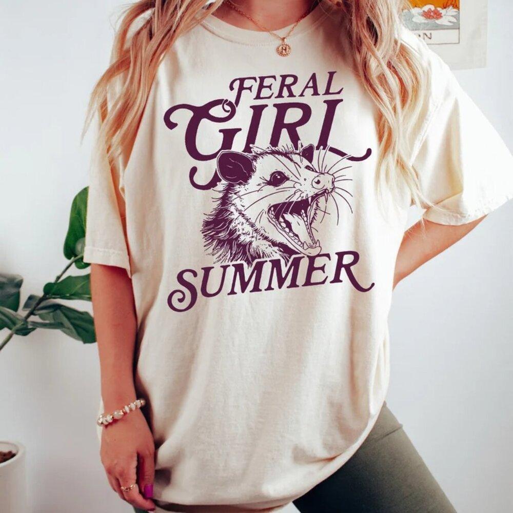 Feral Girl Summer Opossum Shirt, Funny Meme Opossum T Shirt, Feral Shirt